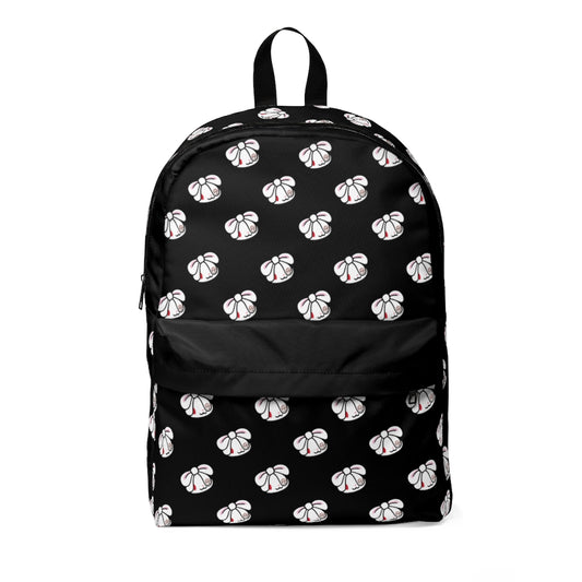 All over print hanyo usagi backpack on black background.