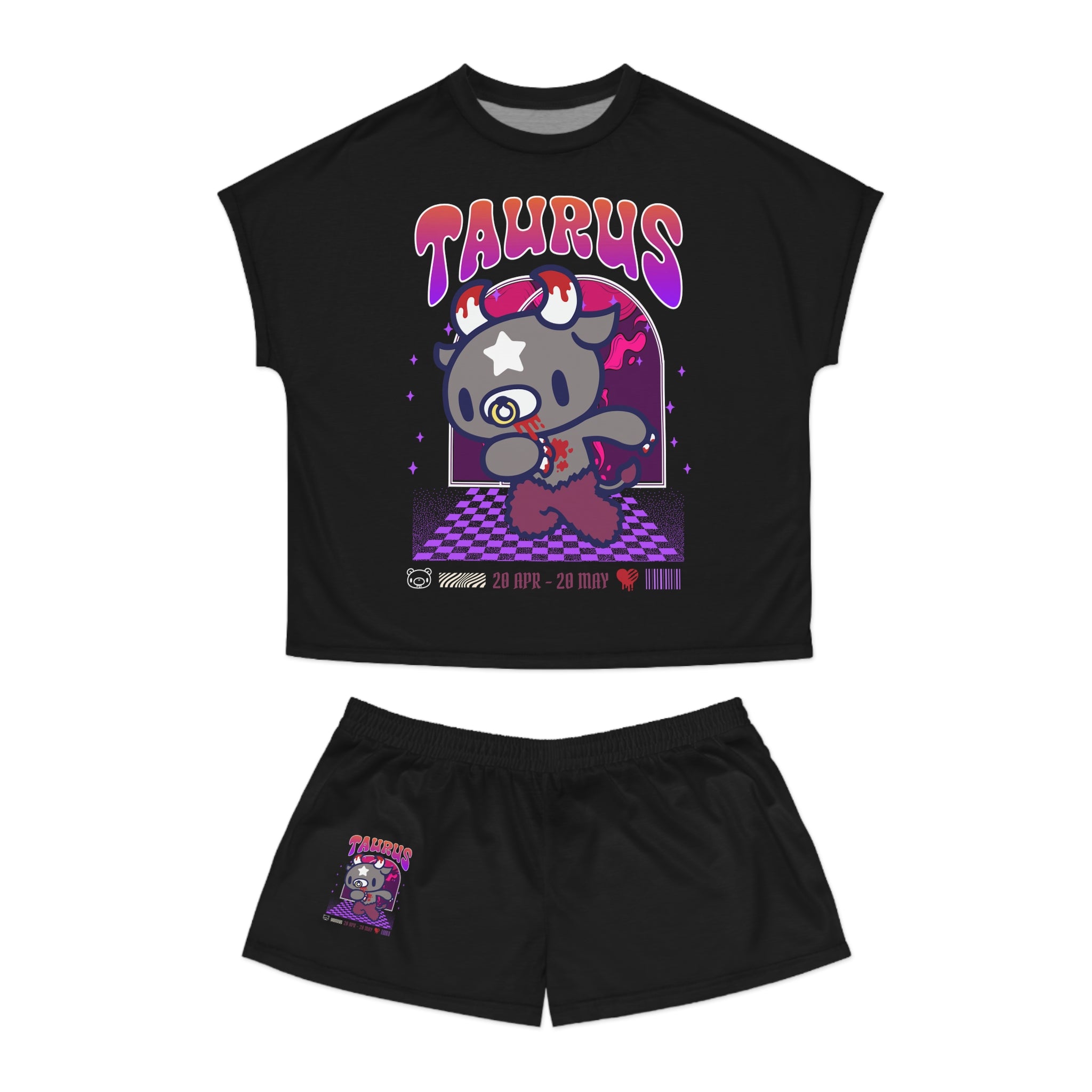 Gloomy Taurus Zodiac Women's Short Pajama Set (AOP)