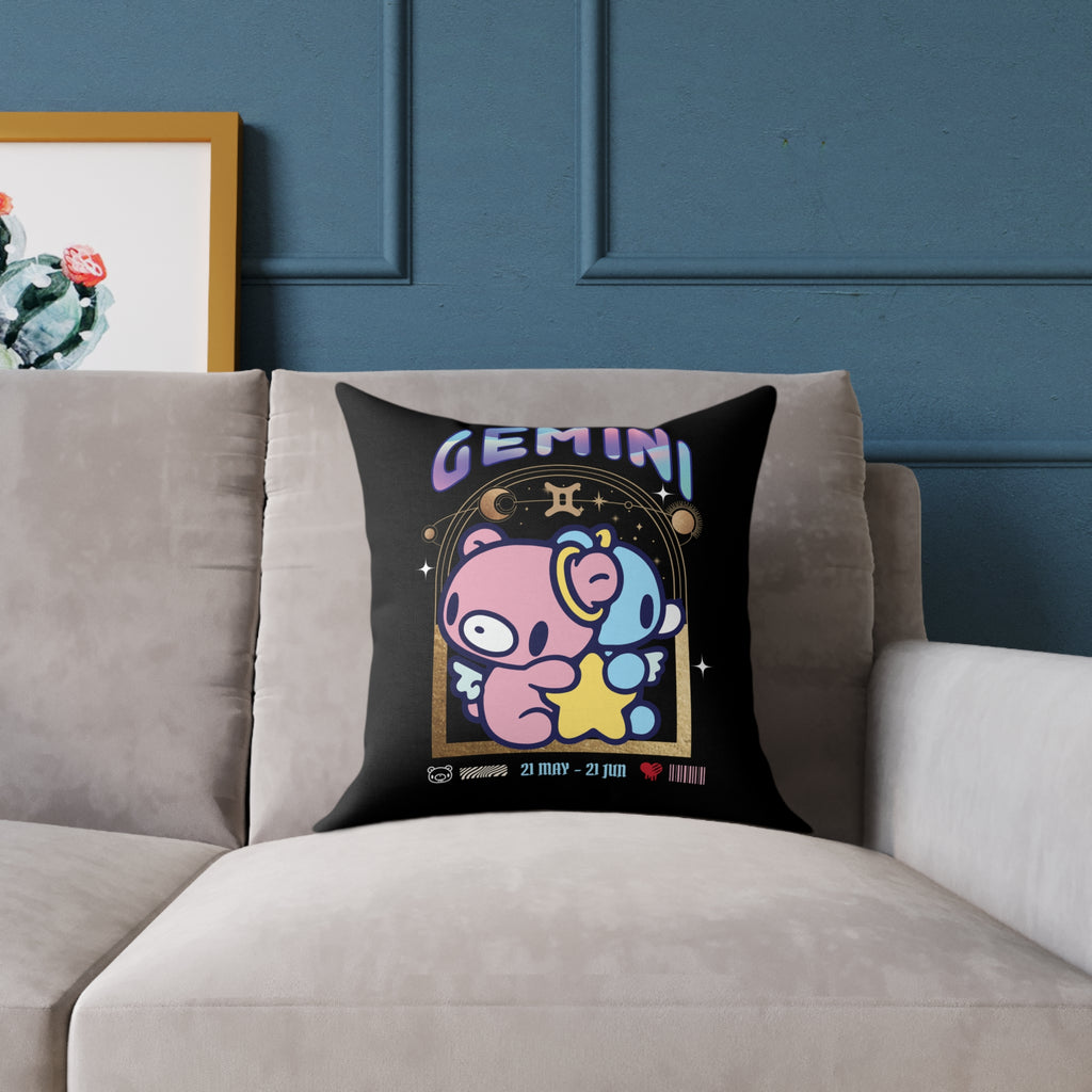 Gloomy Gemini Zodiac Square Poly Canvas Pillow