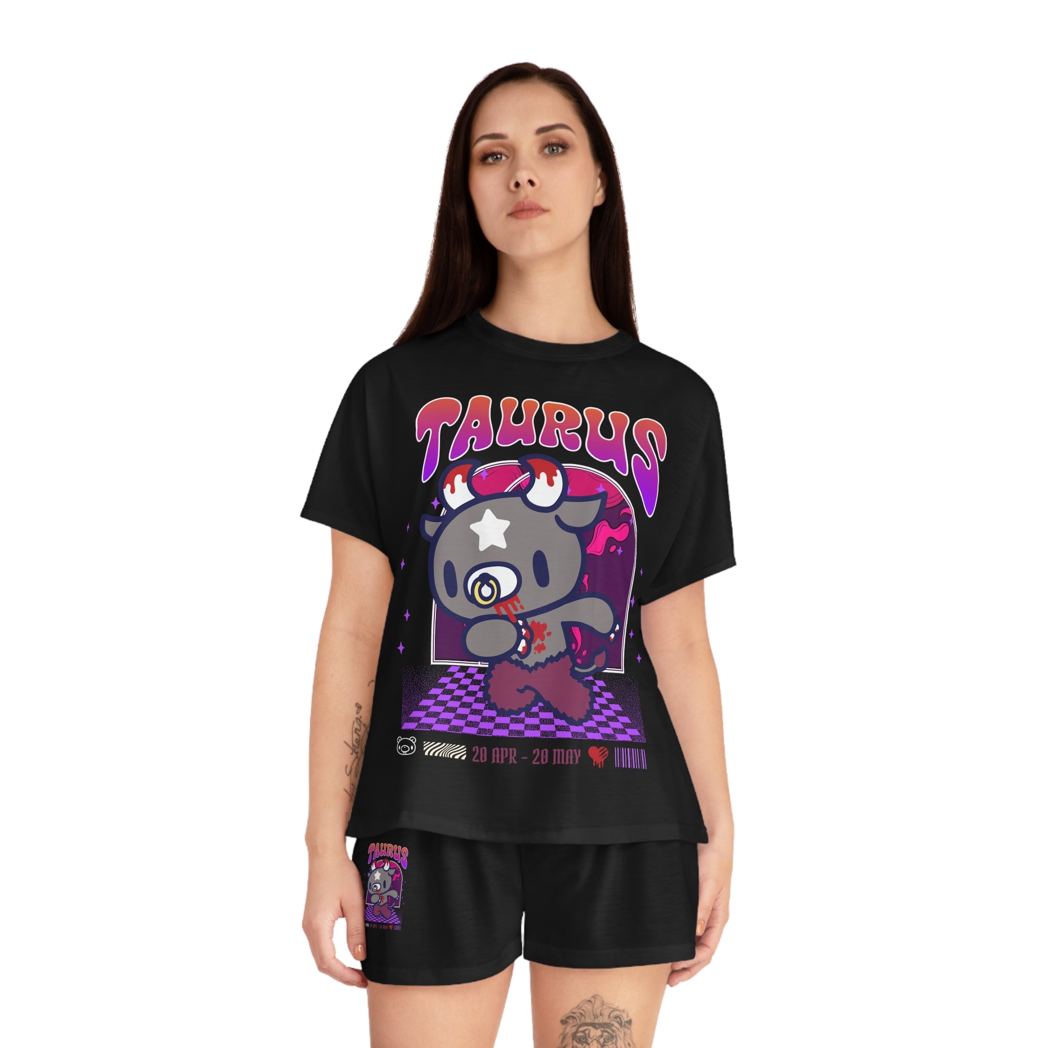 Gloomy Taurus Zodiac Women's Short Pajama Set (AOP)