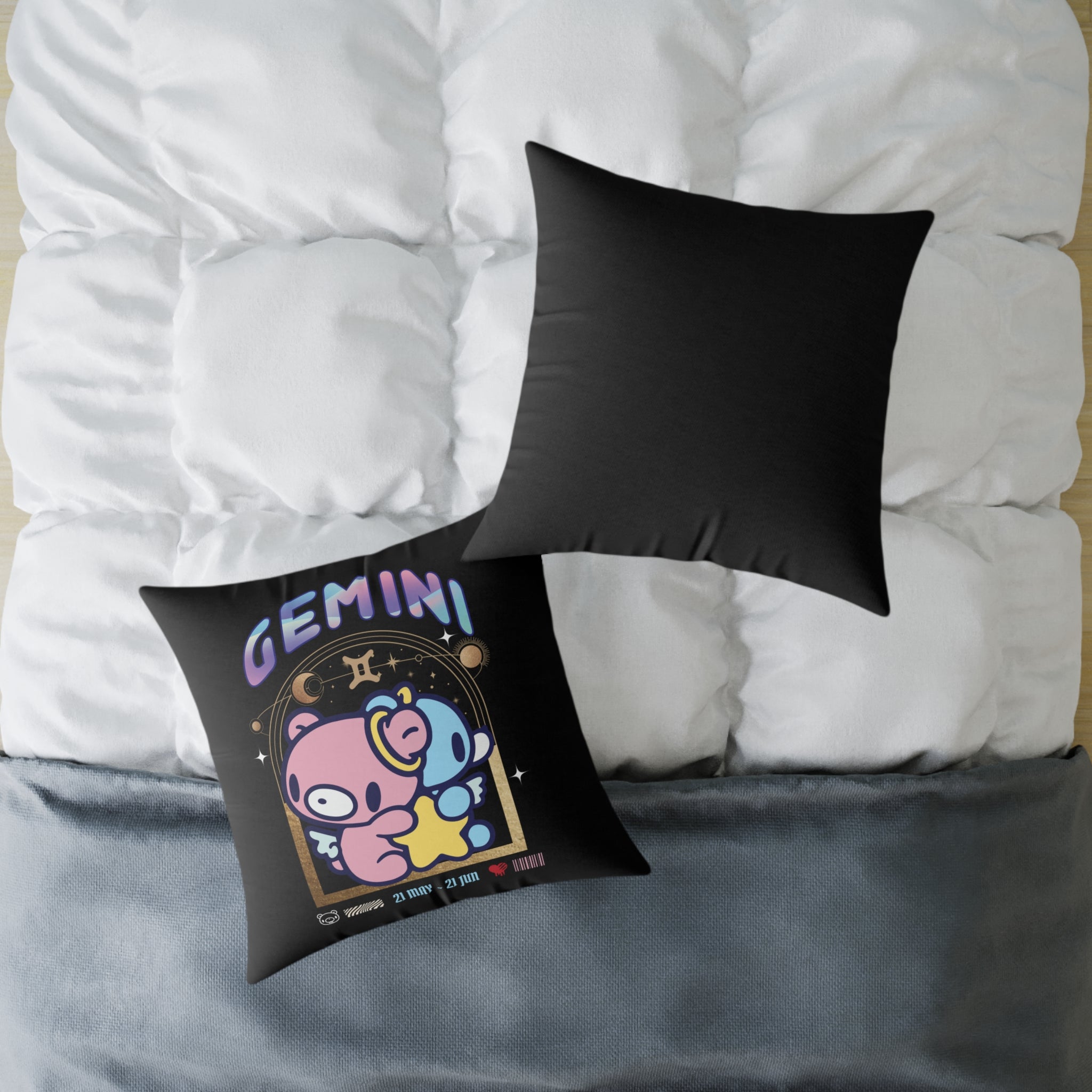 Gloomy Gemini Zodiac Square Poly Canvas Pillow