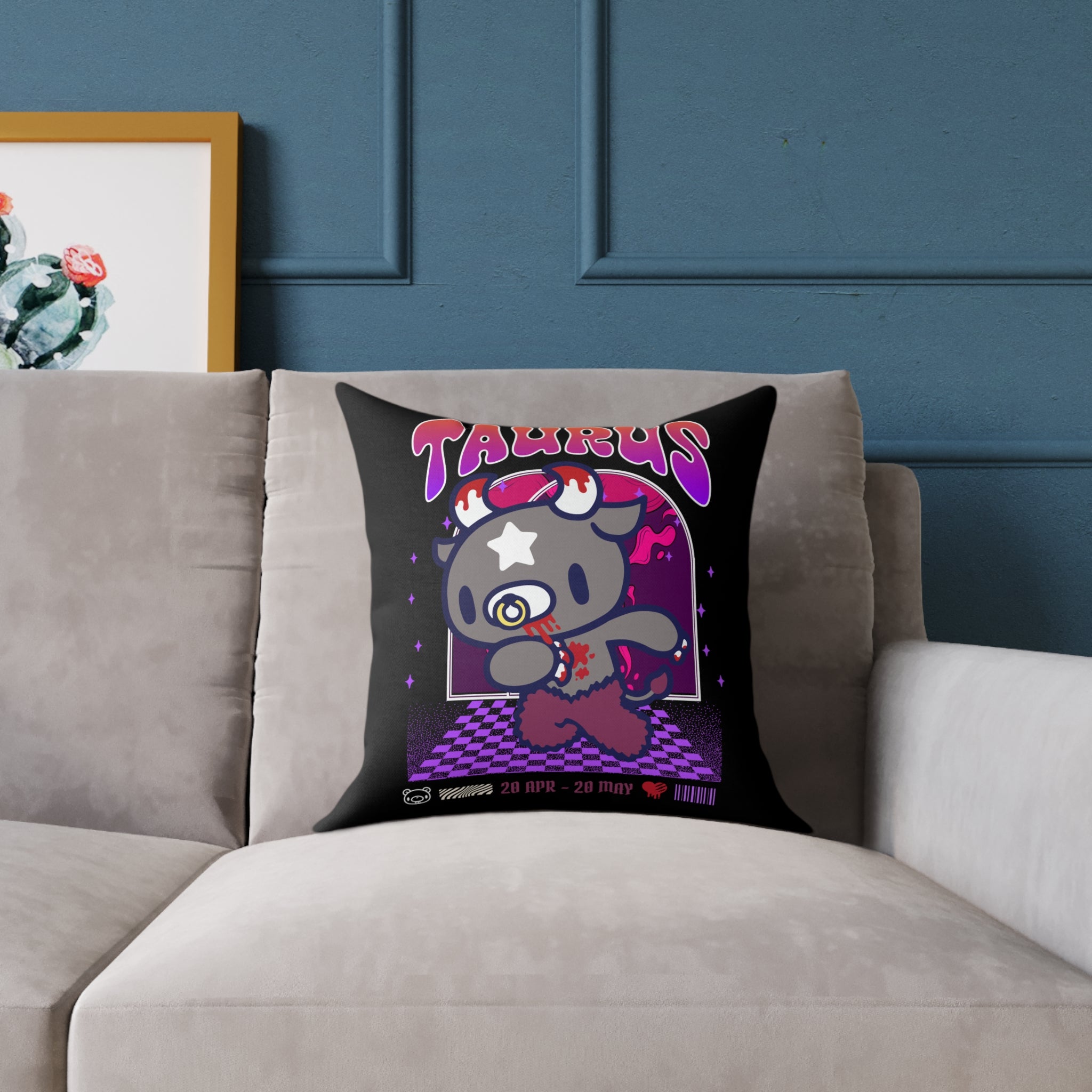 Gloomy Taurus Zodiac Square Poly Canvas Pillow