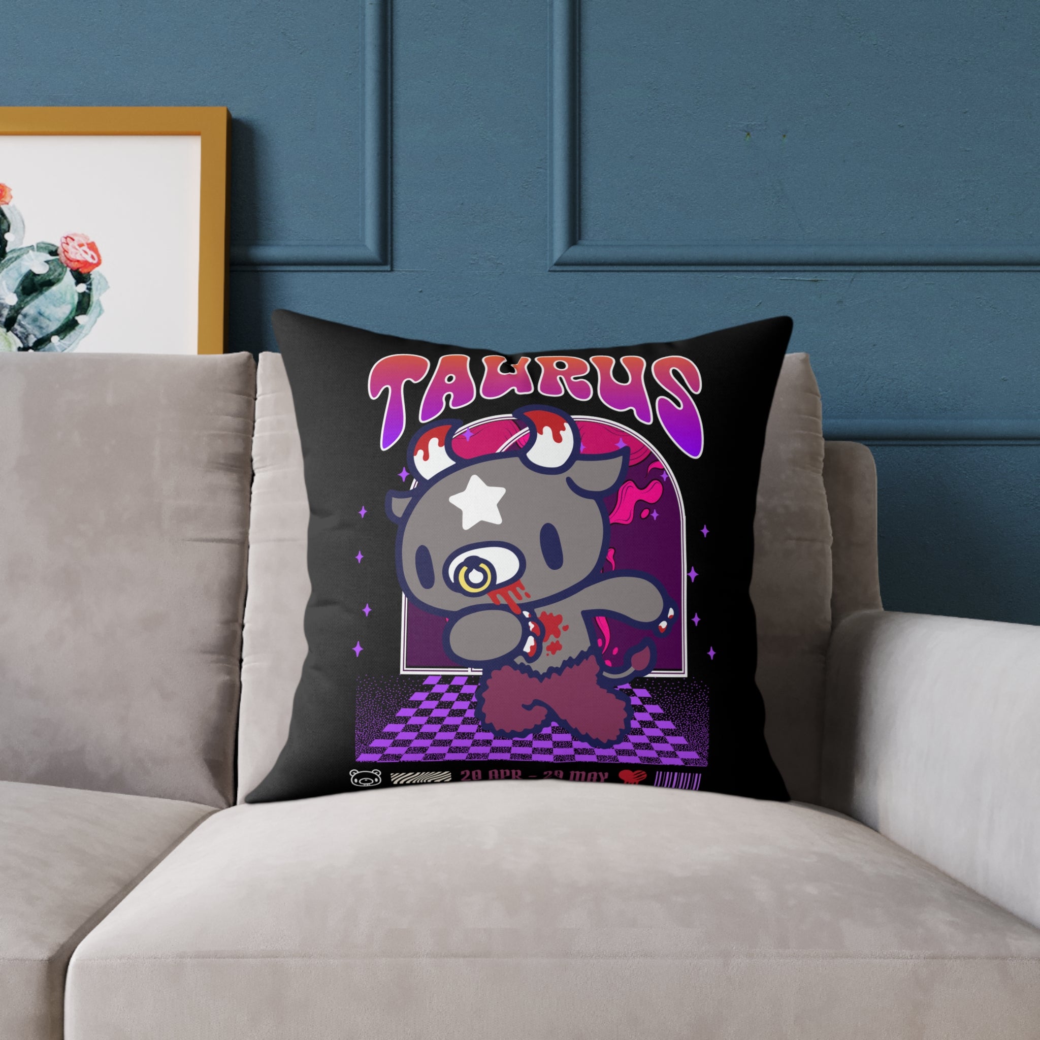 Gloomy Taurus Zodiac Square Poly Canvas Pillow