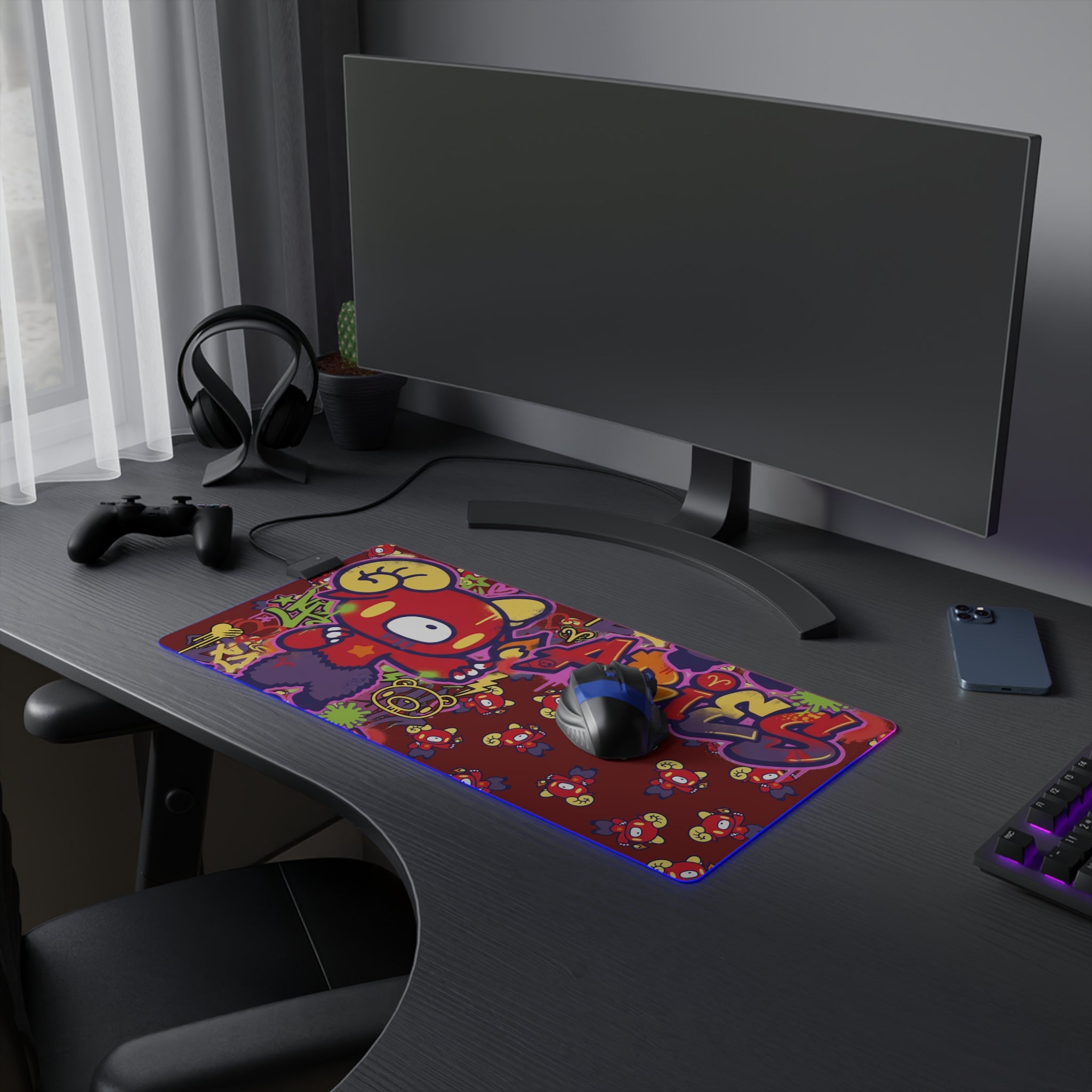 Aries Zodiac gloomy bear LED Gaming Mouse Pad