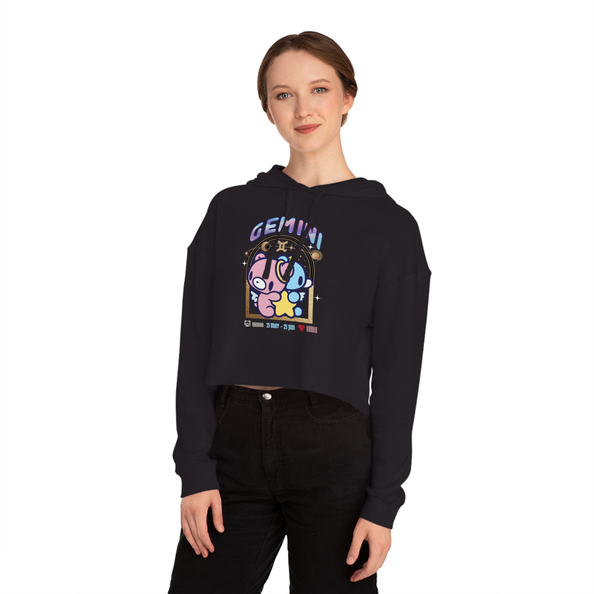 gloomy Gemini Zodiac Women’s Cropped Hooded Sweatshirt