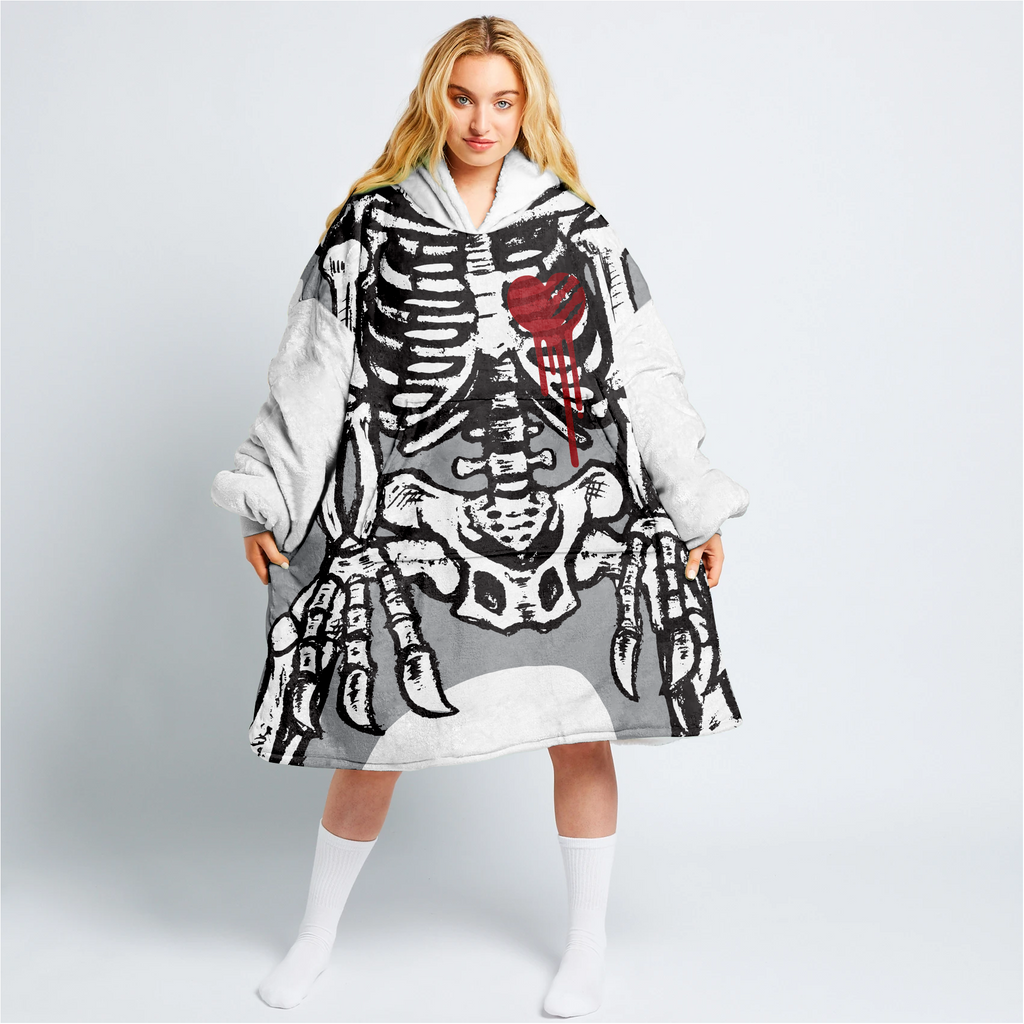 Gloomy Bear Skeleton Unisex Hooded Blanket