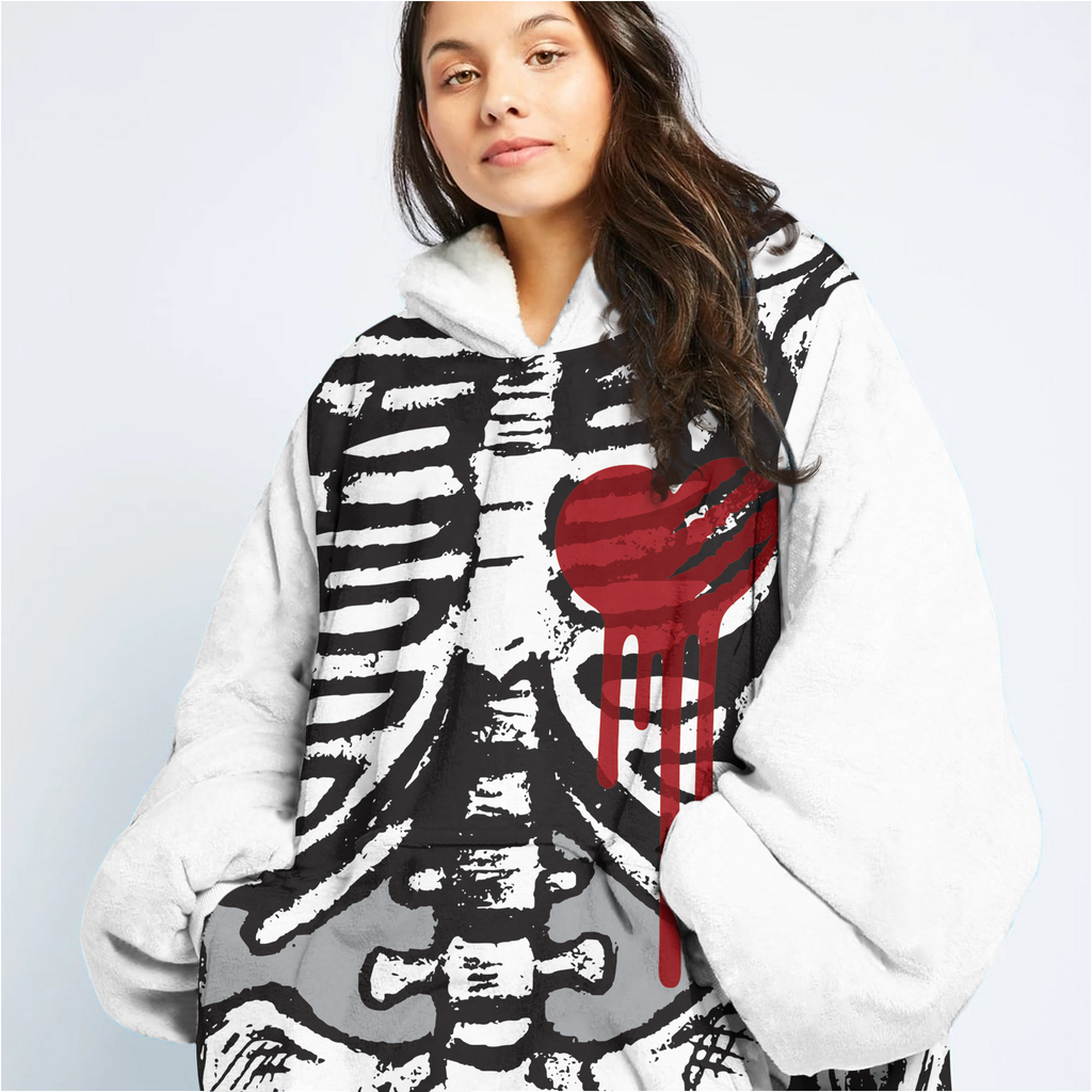 Gloomy Bear Skeleton Unisex Hooded Blanket