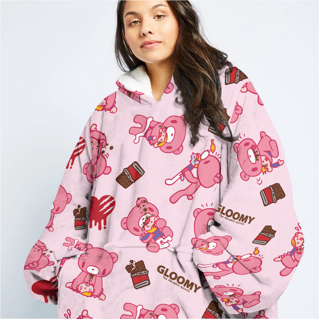 Gloomy Bear Chocho Hugs Unisex Hooded Blanket