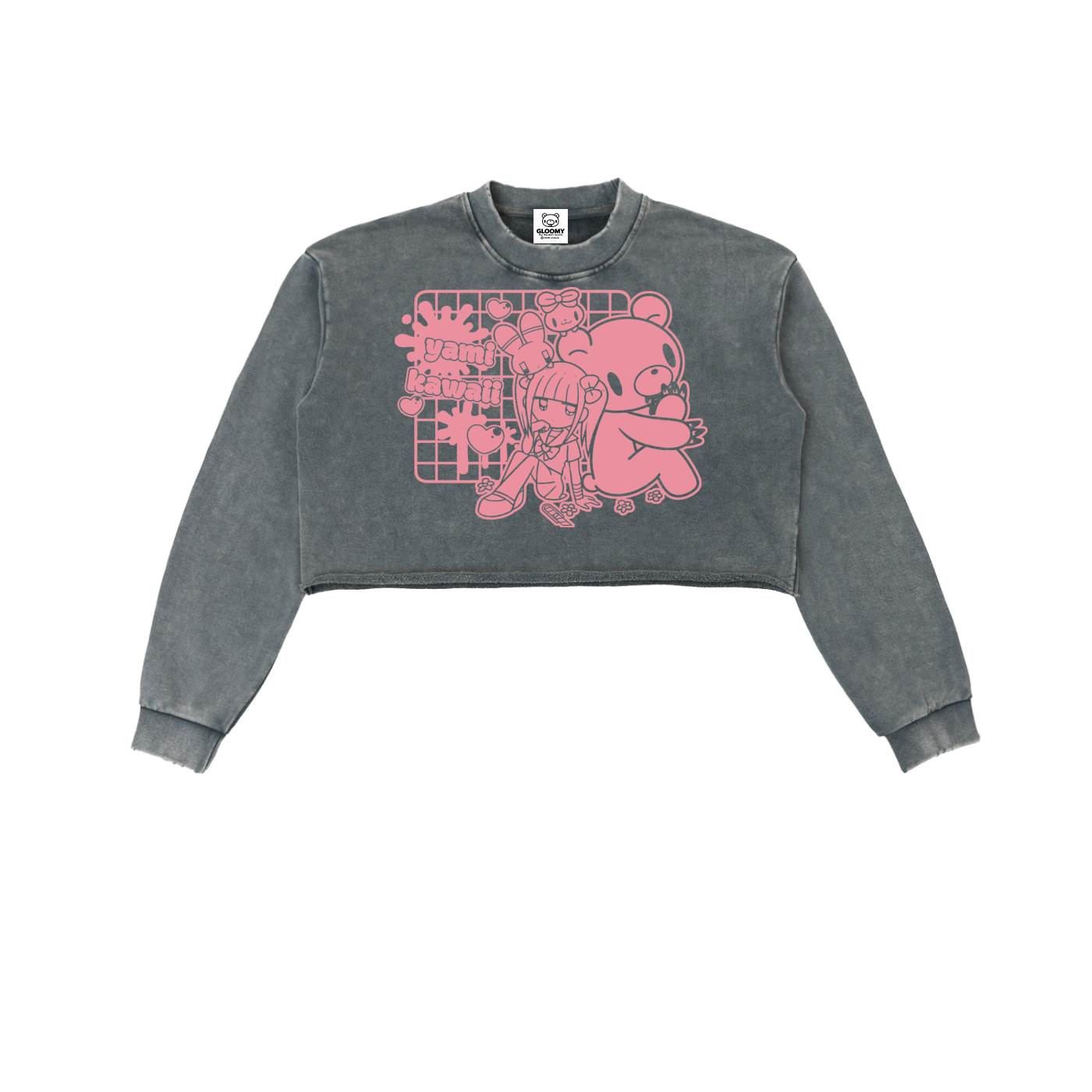 Menhera x Gloomy Snow Washed Raw Edge Cropped Sweatshirt