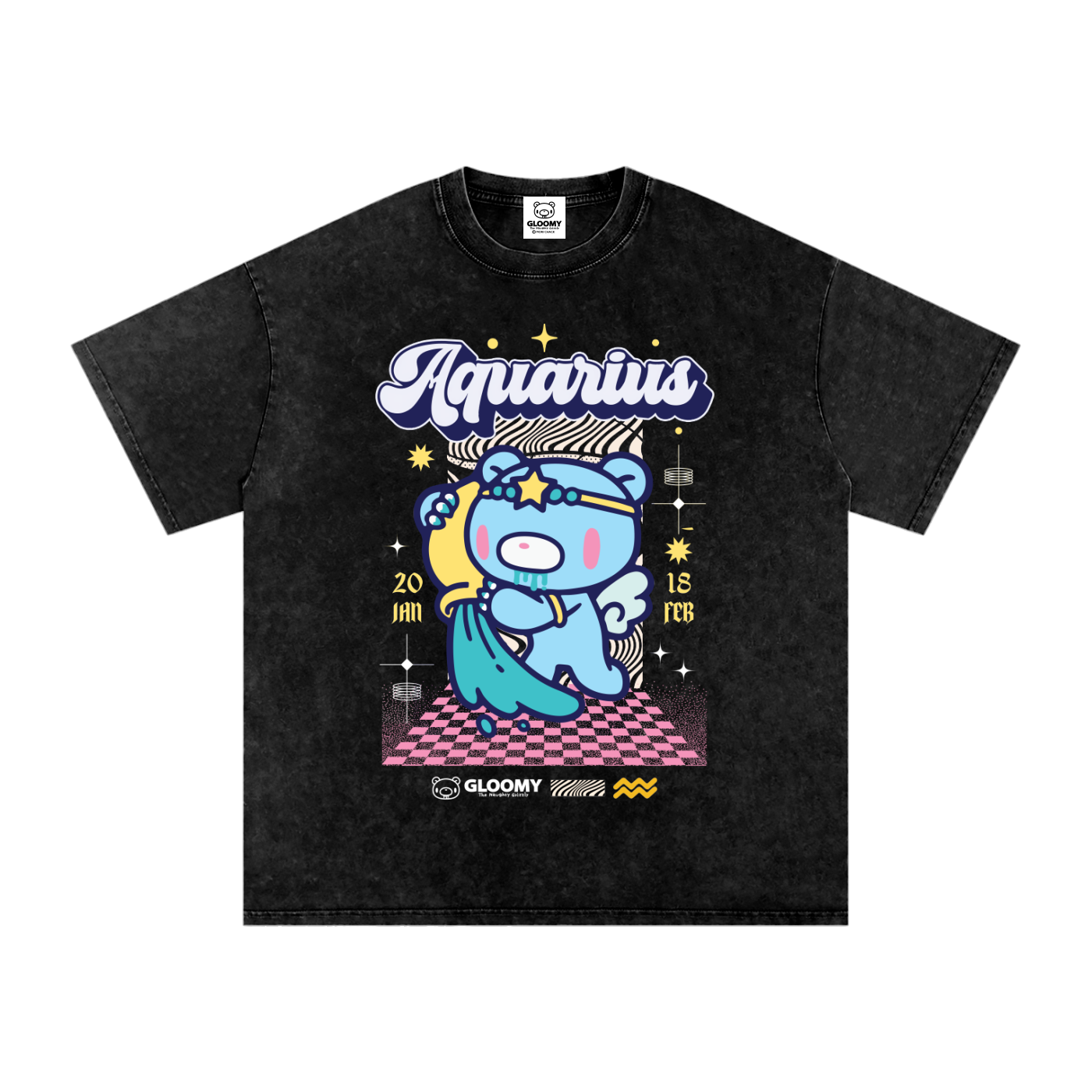 Gloomy Aquarius Snow Washed Oversized Cotton T-Shirt