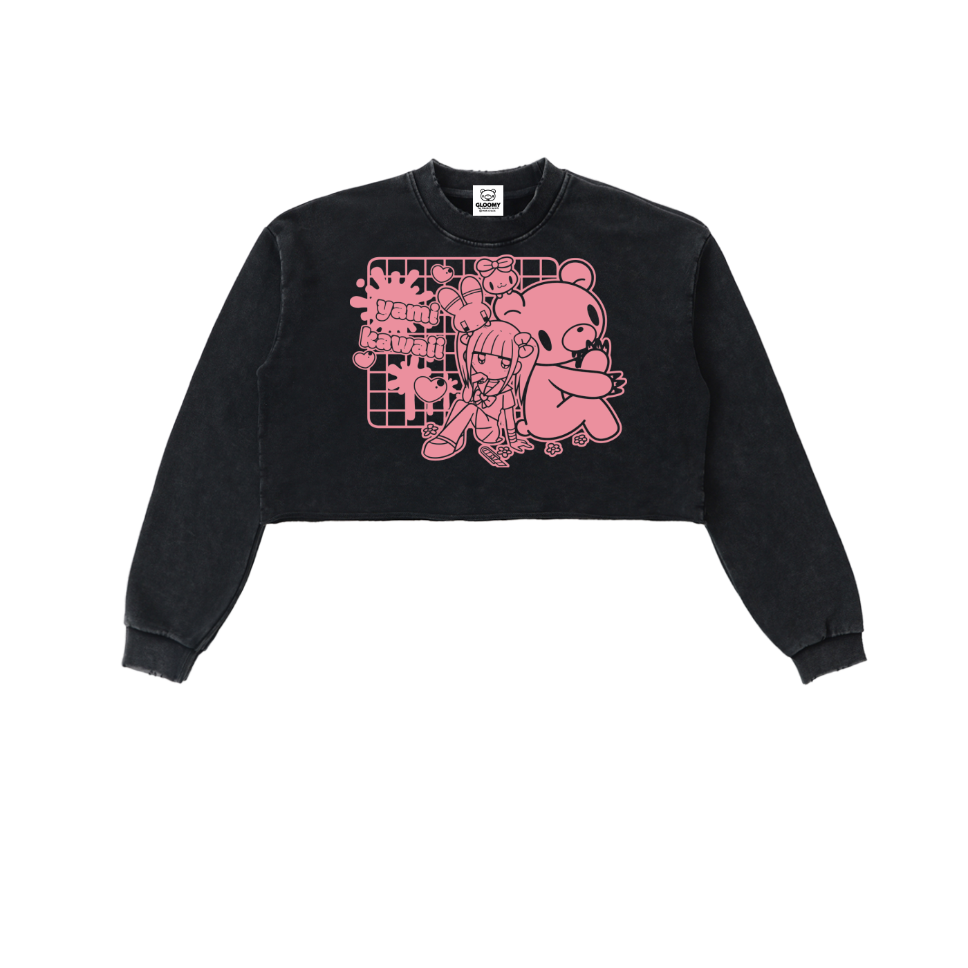 Menhera x Gloomy Snow Washed Raw Edge Cropped Sweatshirt