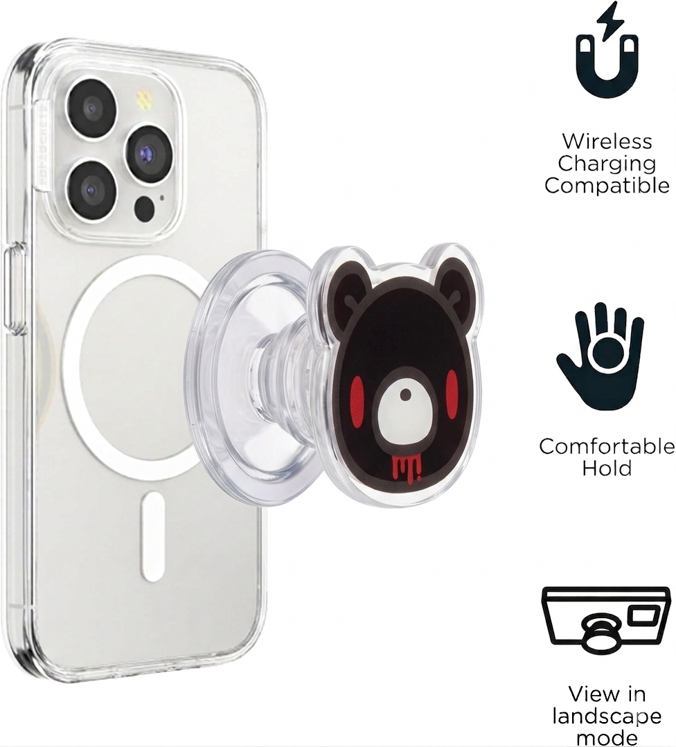 Gloomy Bear Phone Grip with Magnetic Ring - Black