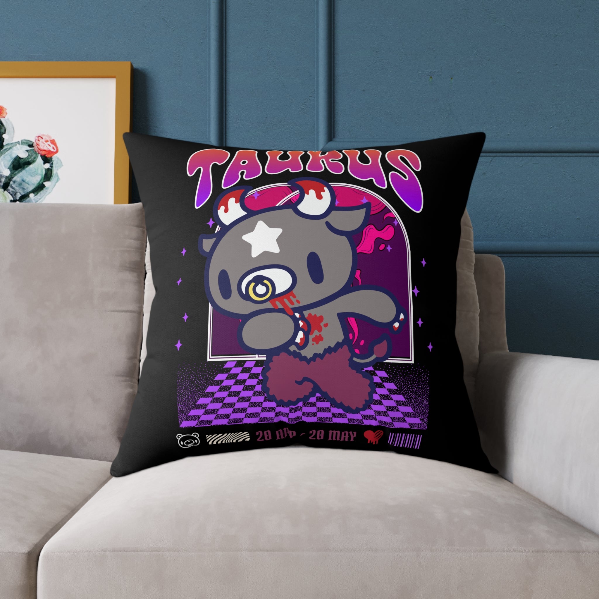 Gloomy Taurus Zodiac Square Poly Canvas Pillow