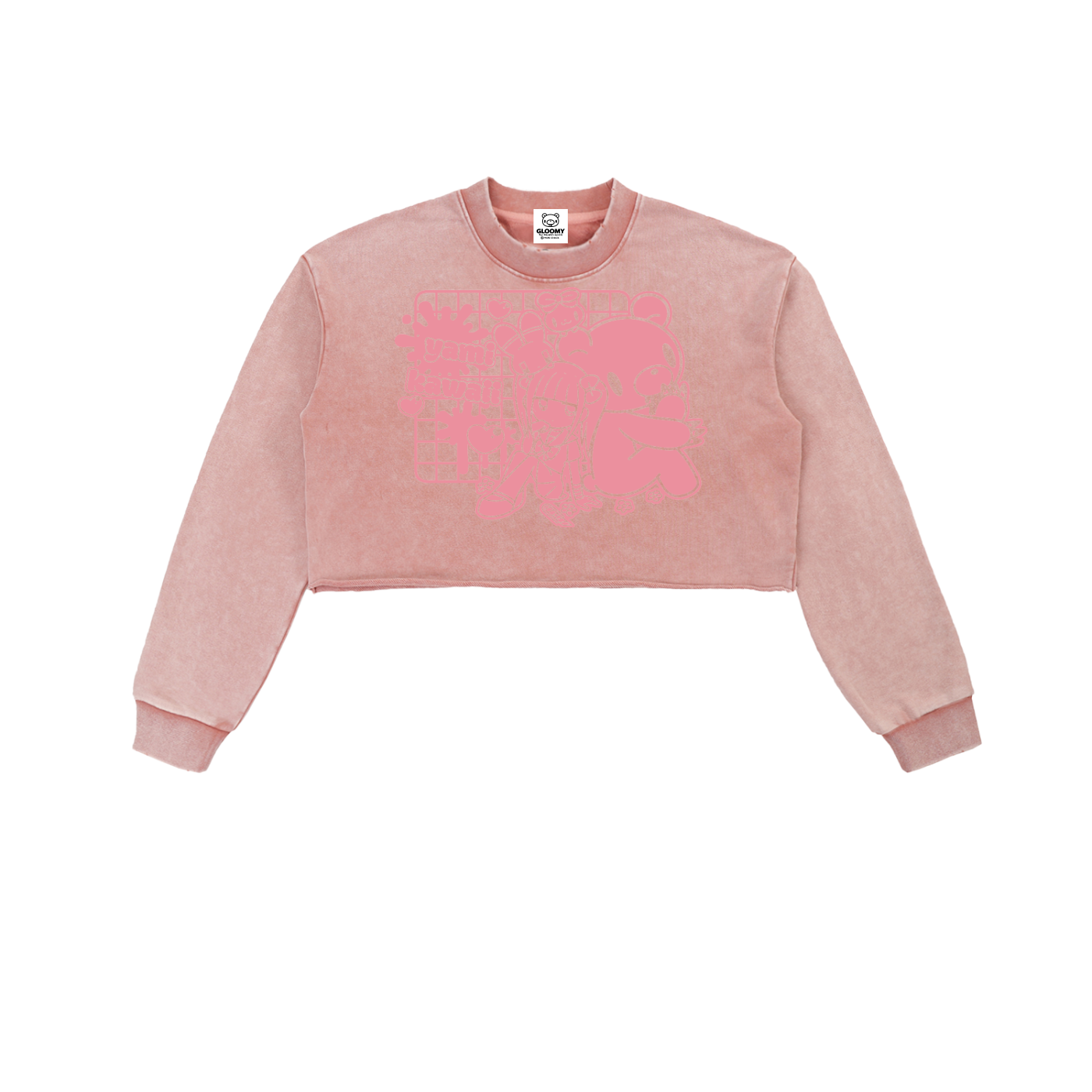 Menhera x Gloomy Snow Washed Raw Edge Cropped Sweatshirt