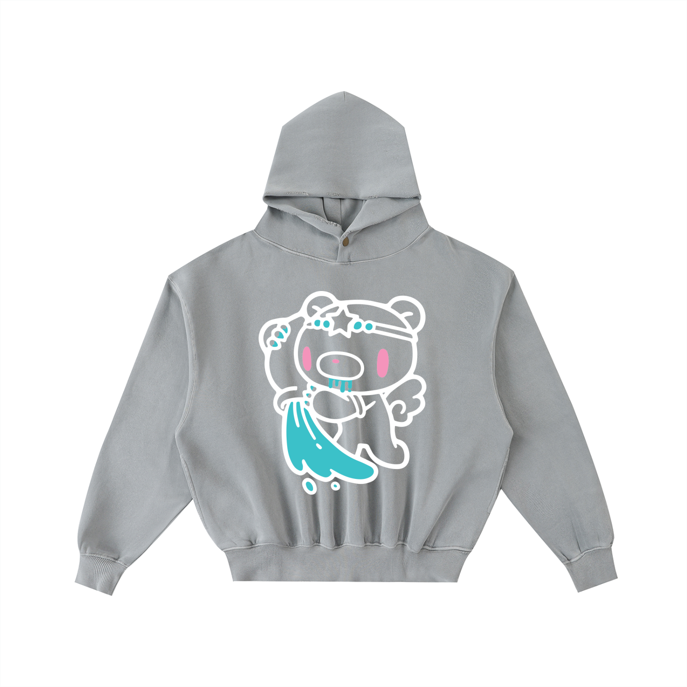 Gloomy Aquarius Frayed Enzyme Washed Fleece Hoodie