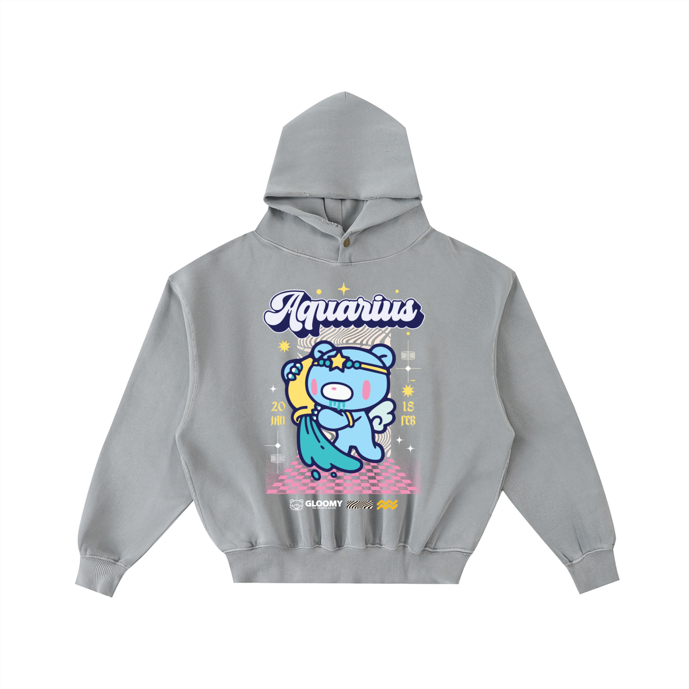 Gloomy Aquarius Frayed Enzyme Washed Fleece Hoodie
