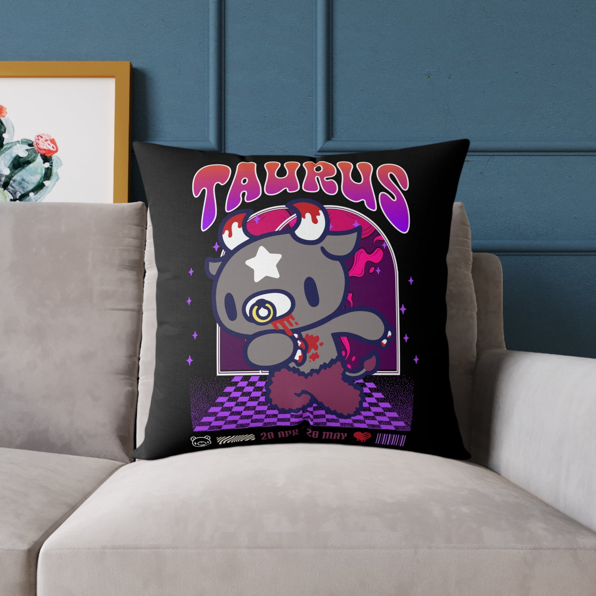 Gloomy Taurus Zodiac Square Poly Canvas Pillow