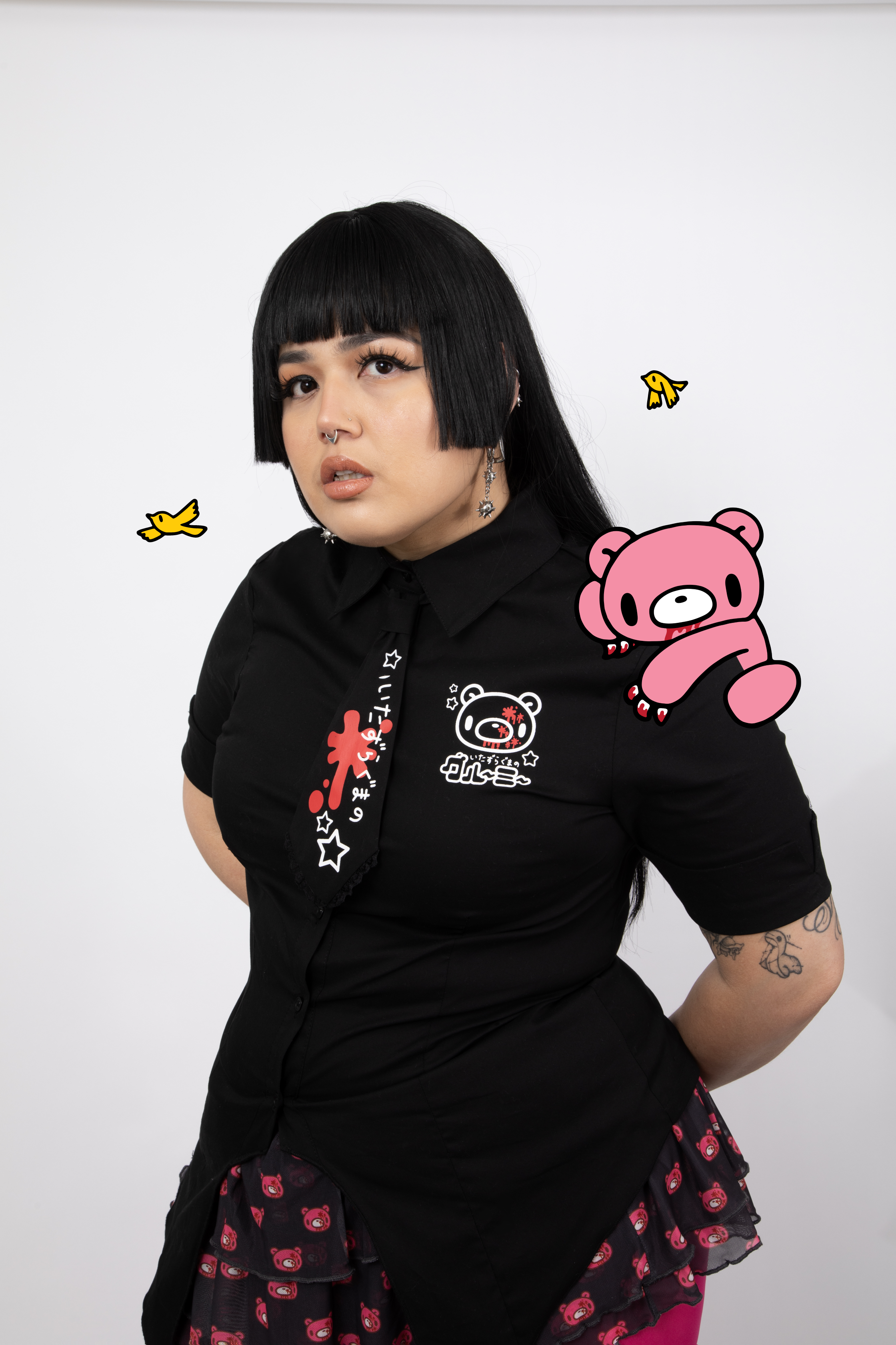 Gloomy Bear Button Up Shirt & Tie [BLACK]