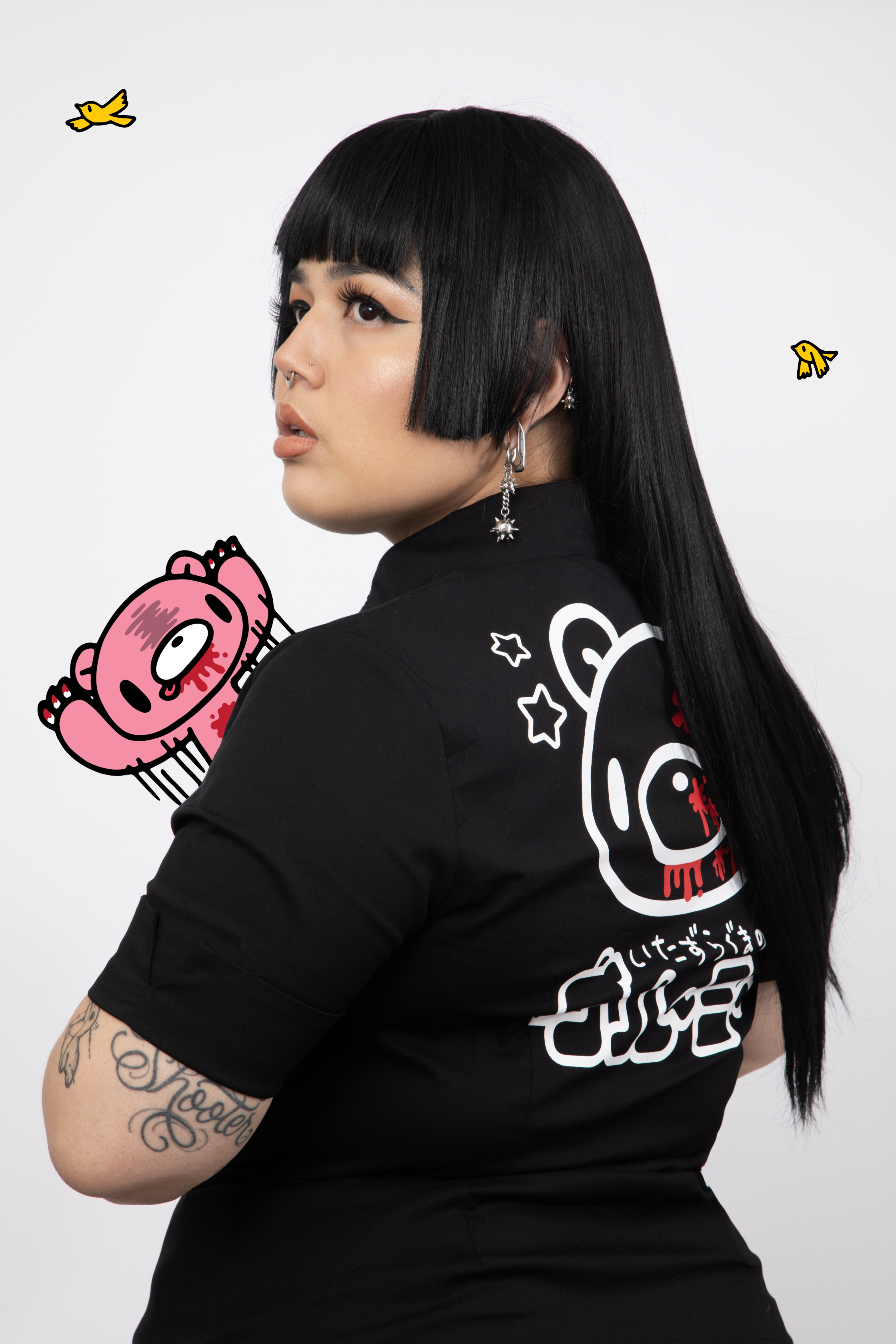 Gloomy Bear Button Up Shirt & Tie [BLACK]