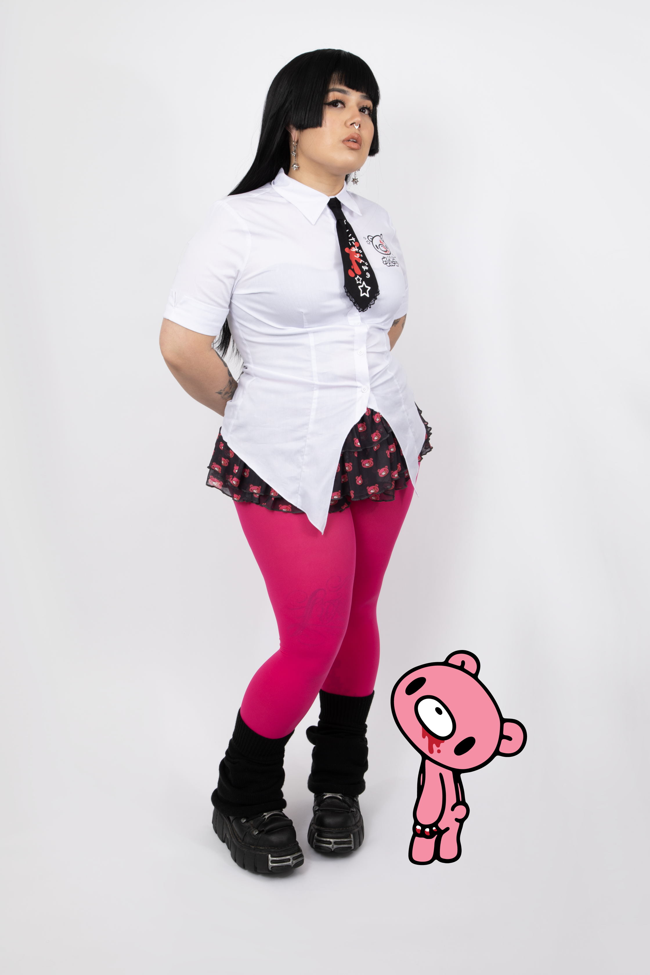 Gloomy Bear Button Up Shirt & Tie [WHITE]