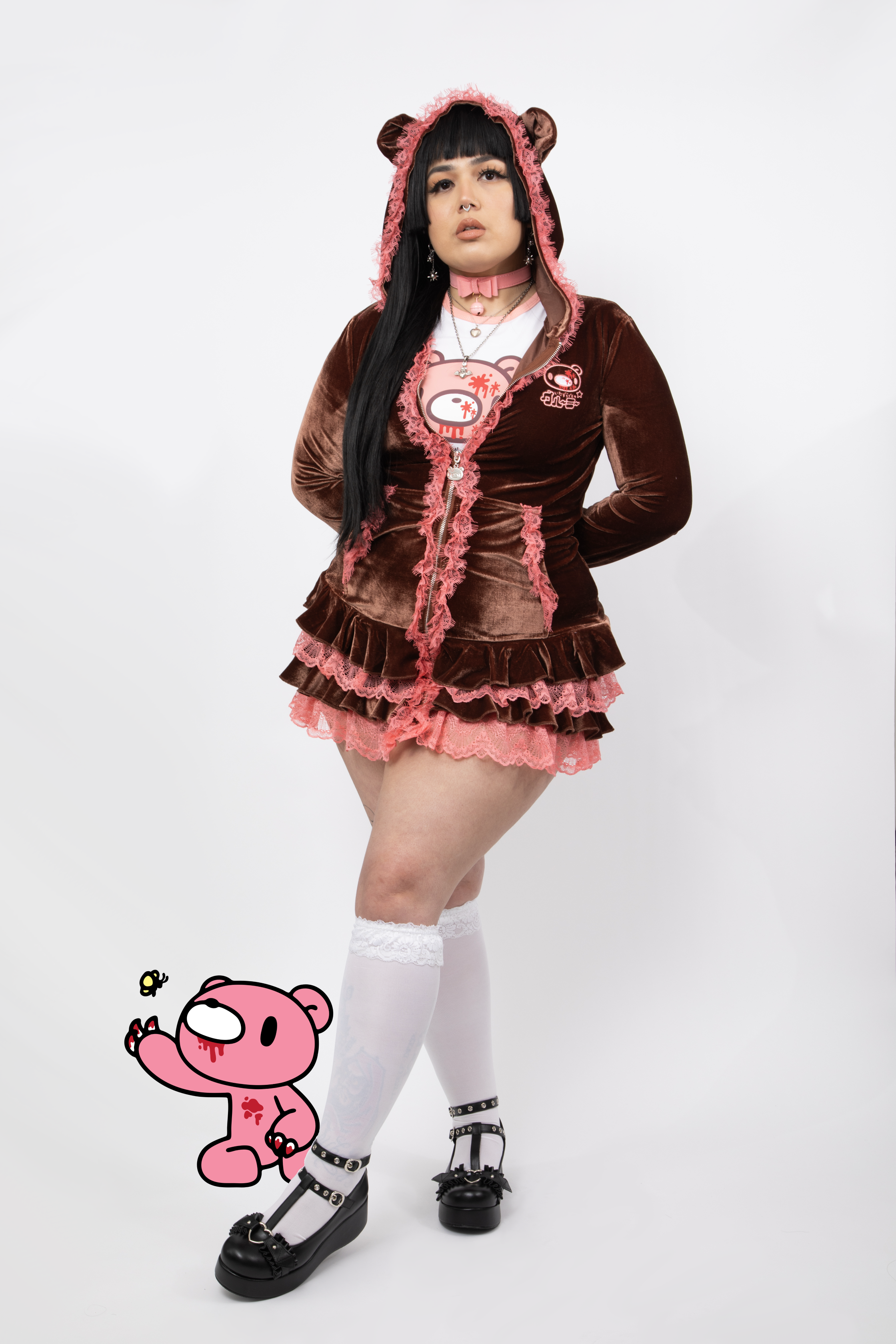 Gloomy Bear Brown Hooded Dress
