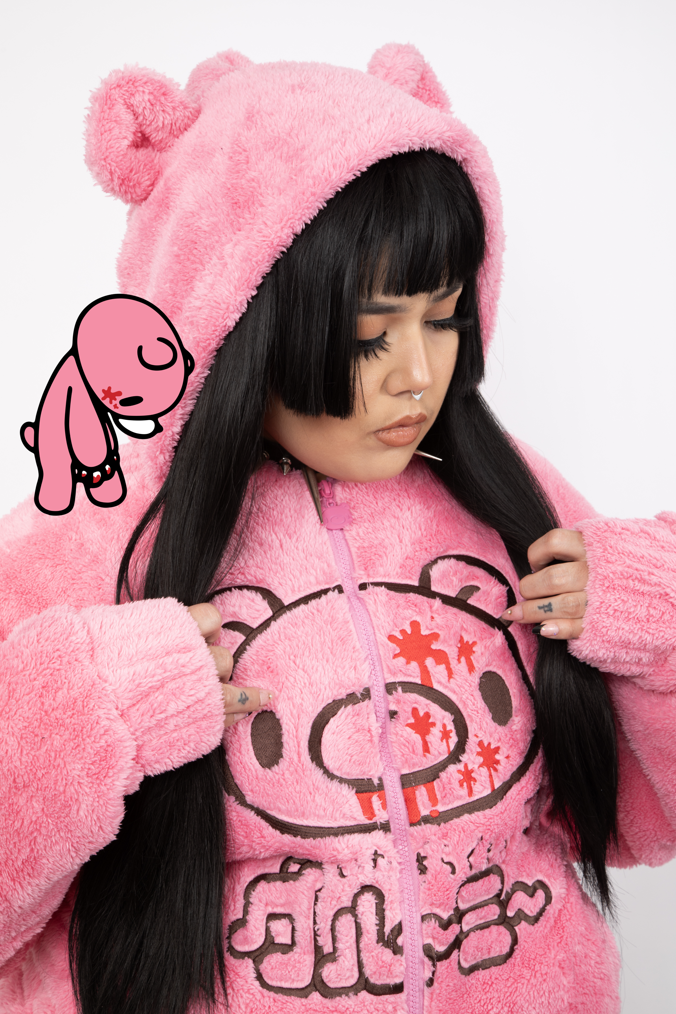 Gloomy Bear Pink Furry Hooded Jacket