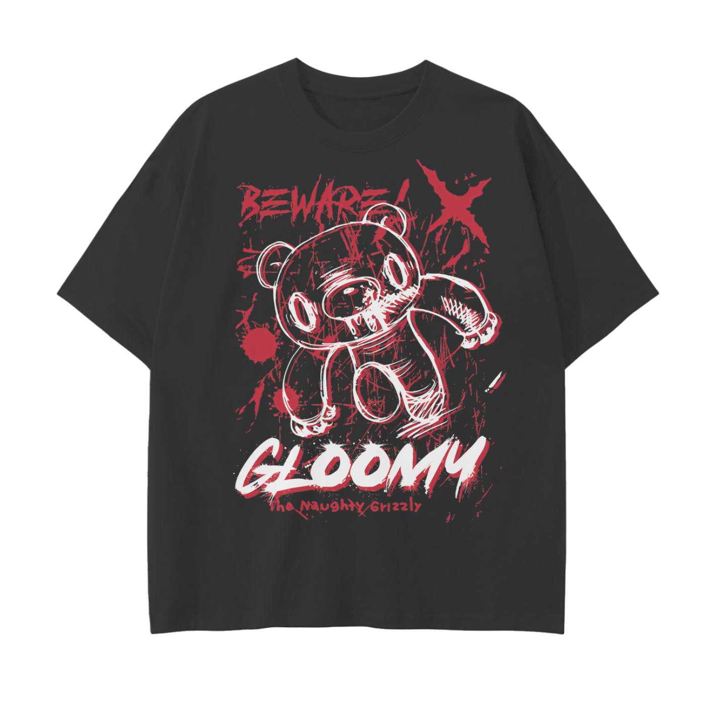 Grunge Gloomy Bear Line Drop Shoulder Cotton T-Shirt