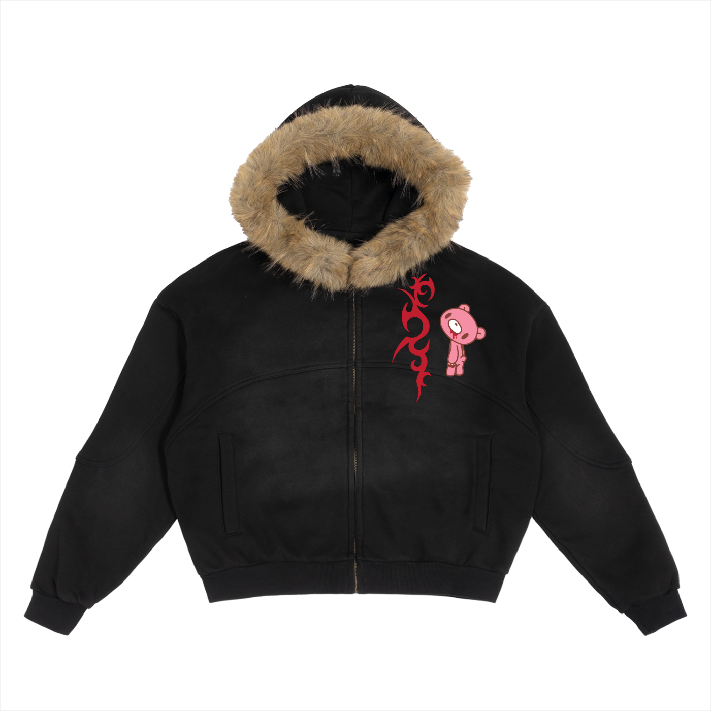 Y2K Gloomy Tribal Detachable Fur Hoodie