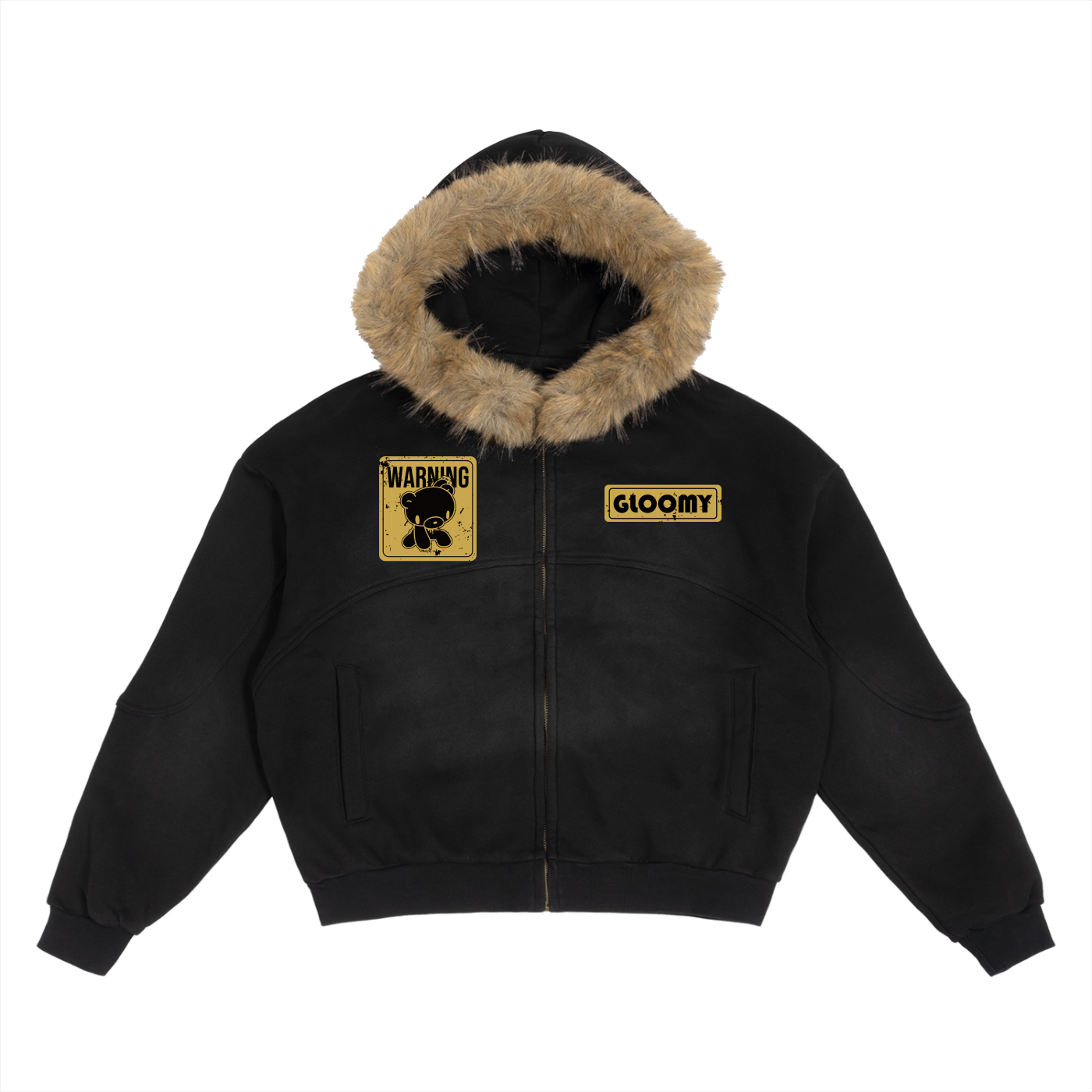 Warning Gloomy Detachable Fur Hoodie