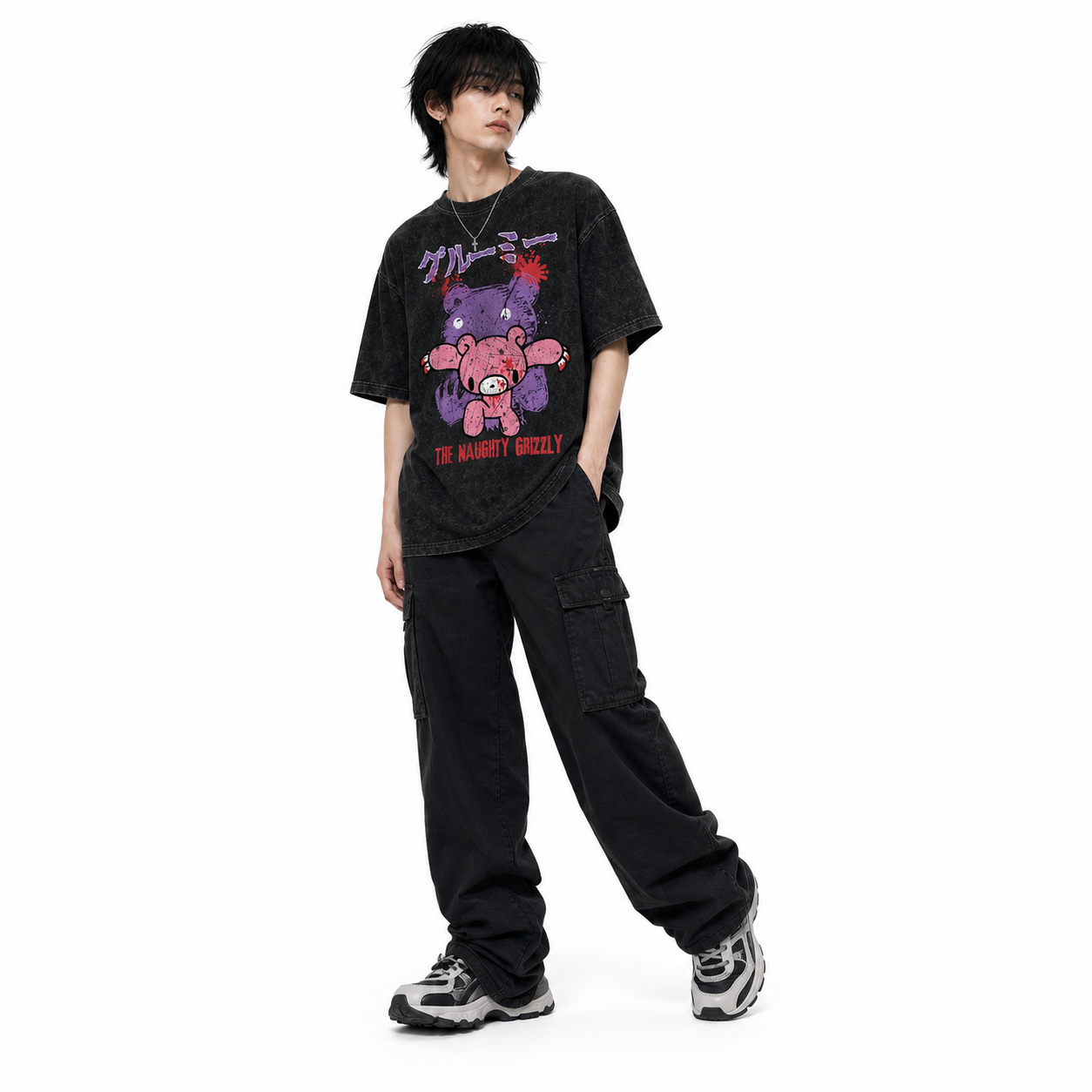 Gloomy Scary Snow Washed Oversized Cotton T-Shirt