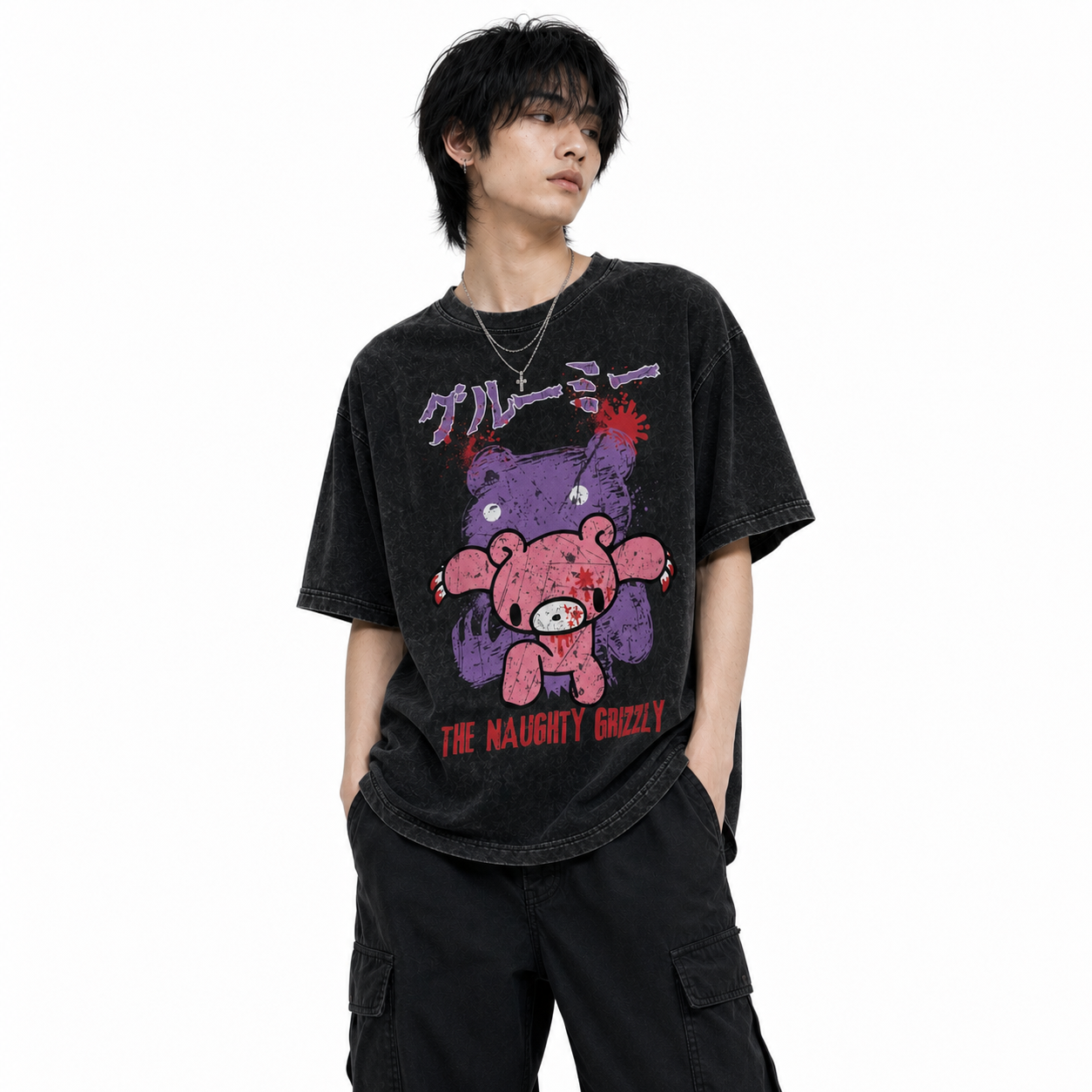 Gloomy Scary Snow Washed Oversized Cotton T-Shirt